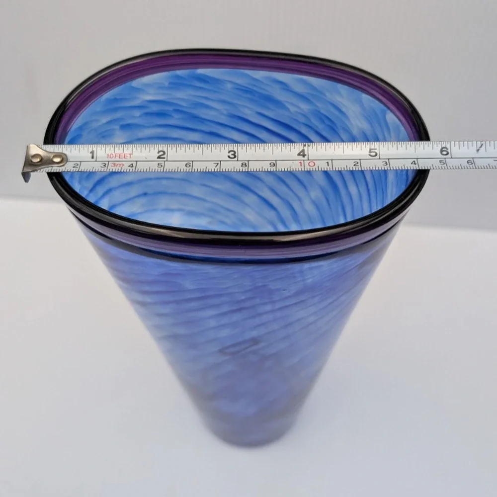 Curtiss Brock Studio CB Glass Blue Purple Spiral Swirl Optic Vase 14.25